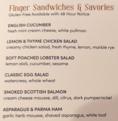 Finger sandwiches menu