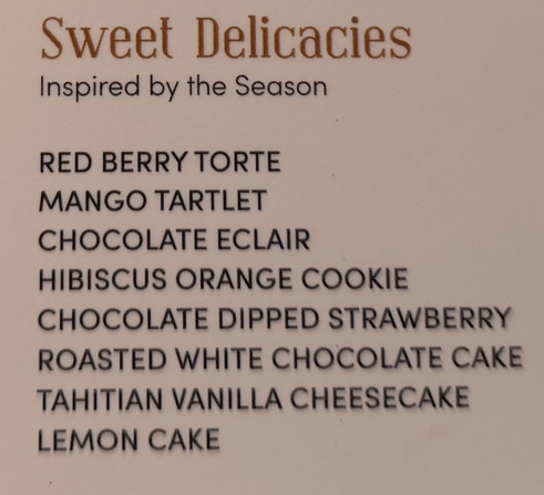 Sweet delicacies menu